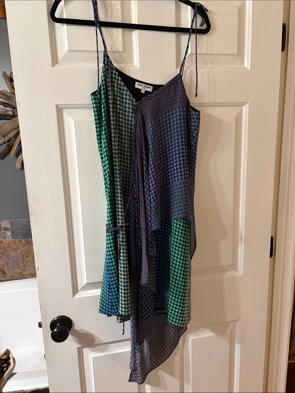 Opening Ceremony Navy and Green Geometric Asymmetrical Slip Dress